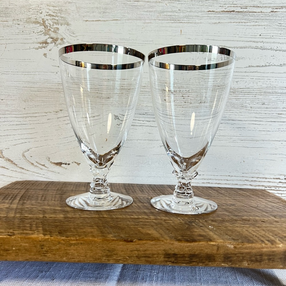 Vintage fostoria silver rimmed glasses water goblets wedding decor replacement